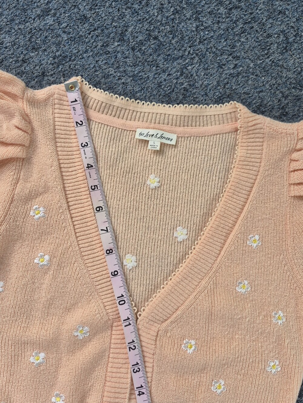 For Love & Lemons Embroidered Buds Puff Sleeve Cropped Cardigan M - Picture 6 of 15